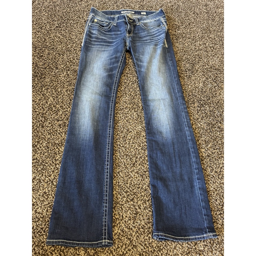 BKE Denim Stella Bootcut Jeans Size 28L X 33.5 Distressed Flap Pockets Low Rise